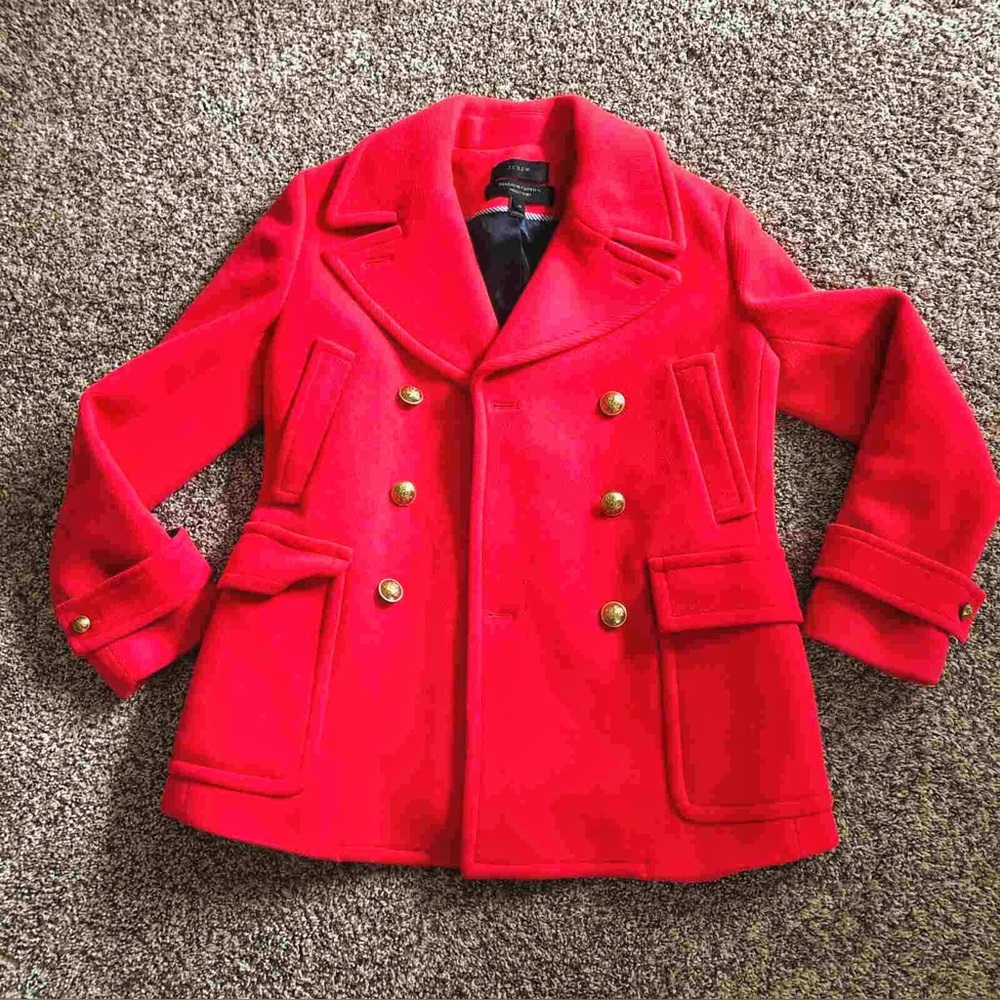 J.Crew Red Melton Wool Popover Peacoat in Saddle Nello Gori Pullover Jacket